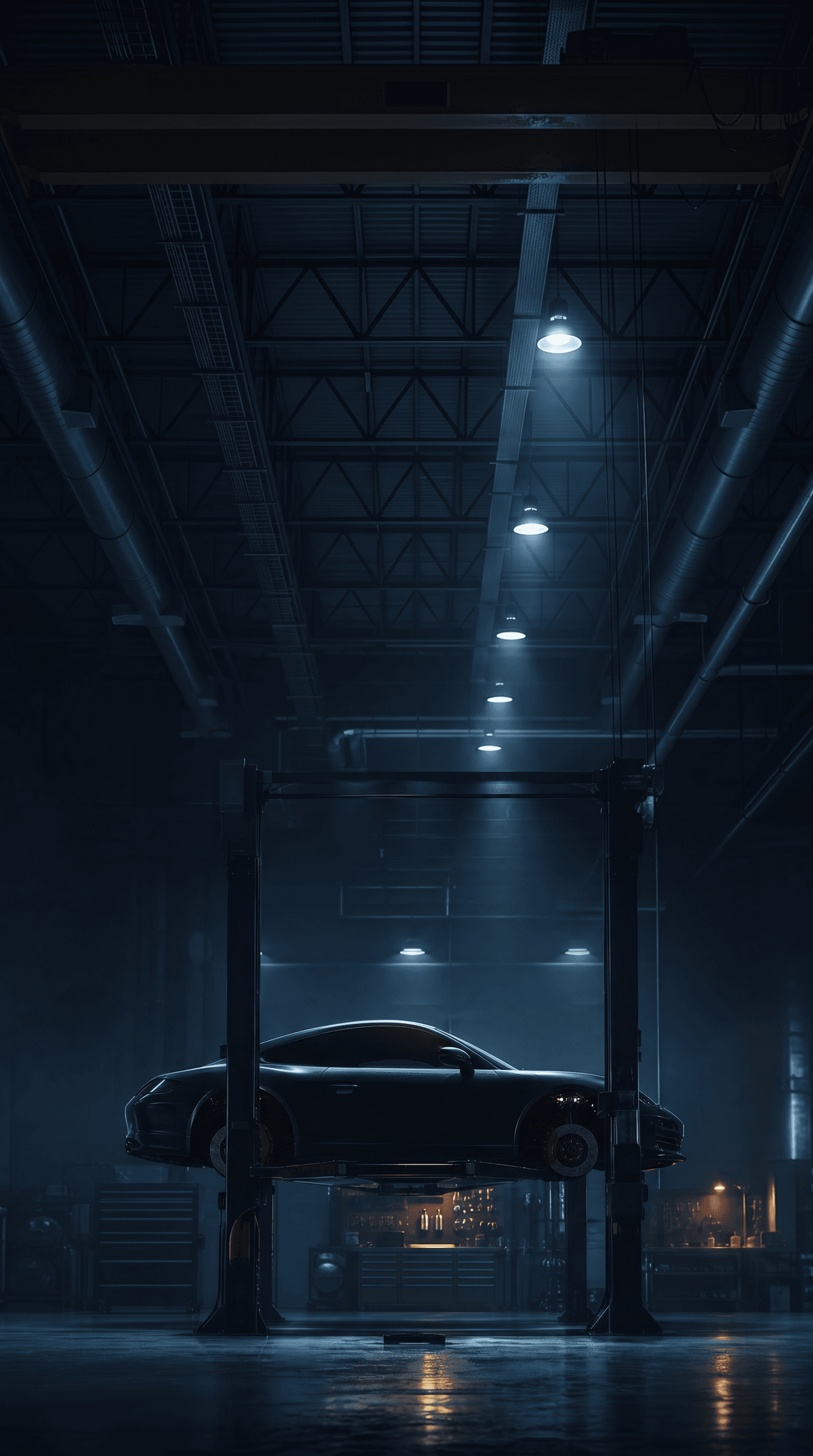 Vehicle raised on a lift inside the WeFix Collision Center workshop
